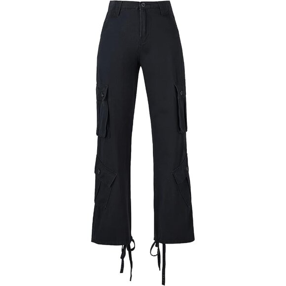 Women High Waisted Cargo Jeans Wide Leg Baggy Streetwear Denim Pants - Picture 2 of 7